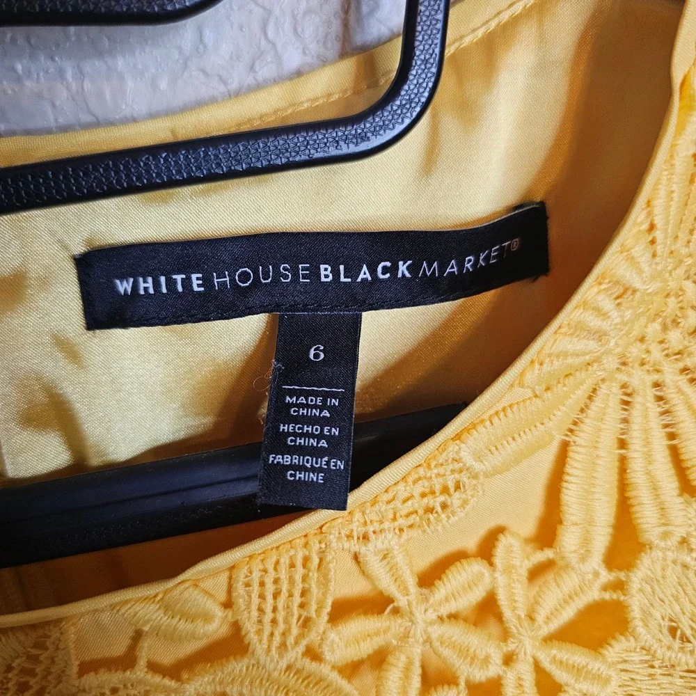White House Black Market Yellow Floral Giupure 3D‎ Lace Sheath Dress Size 6 - Picture 7 of 10